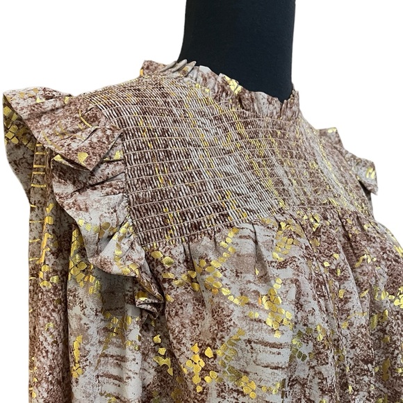 Endless Rose Metallic Animal Print Mini Dress Sz S Gold Ruffles Tier Long Sleeve - Picture 7 of 15